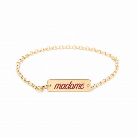 Maxi bracelet plaque gravée "Madame" or bordeaux