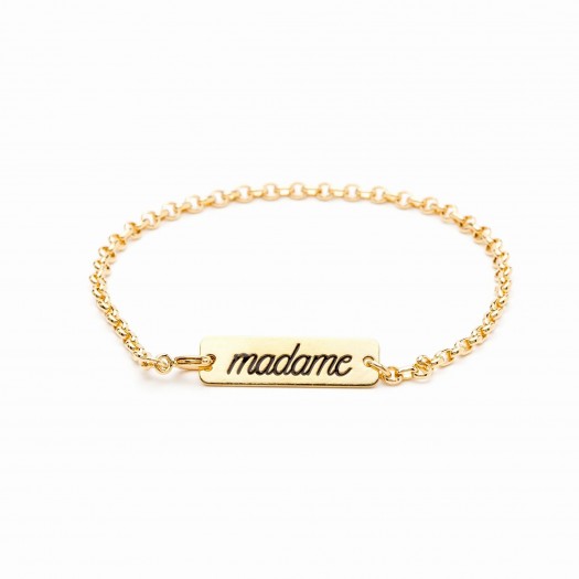 Maxi bracelet plaque gravéé "Madame" or noir